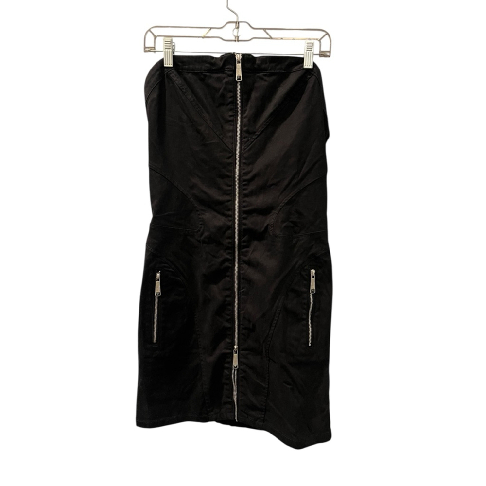 Diesel Strapless Black Dress Women's Size Medium Cotton Blend Zippers Open Back